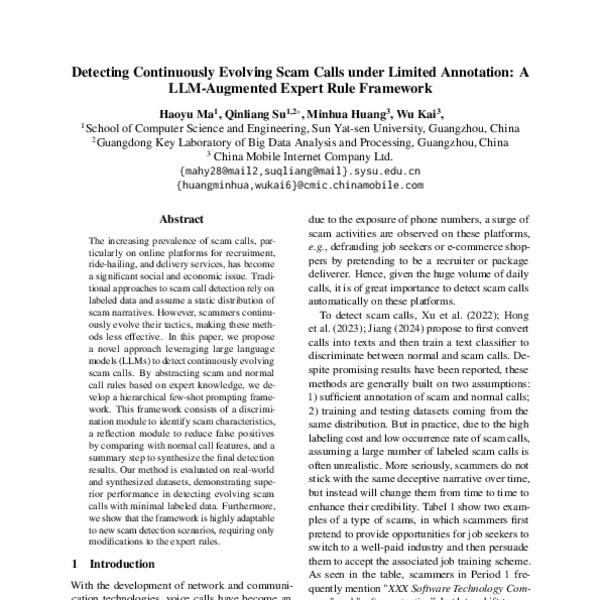 Detecting Continuously Evolving Scam Calls under Limited Annotation: A ...