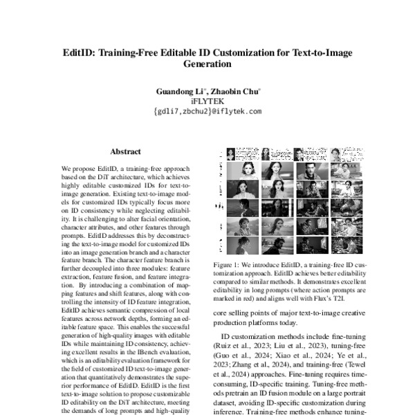 EditID: Training-Free Editable ID Customization for Text-to-Image ...