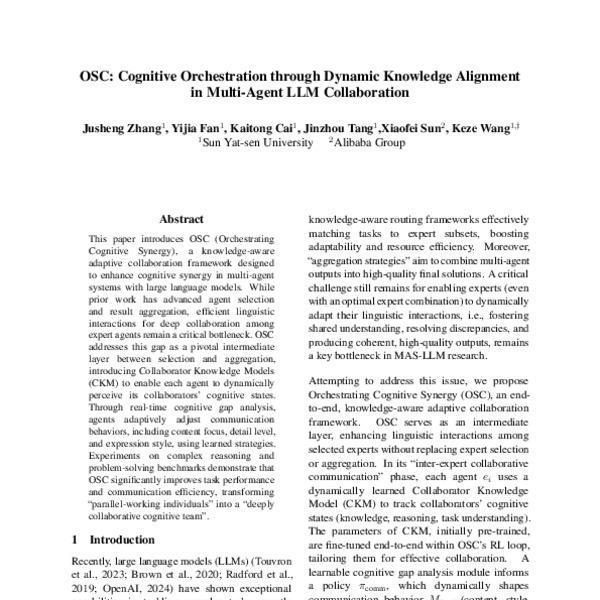 OSC: Cognitive Orchestration through Dynamic Knowledge Alignment in ...