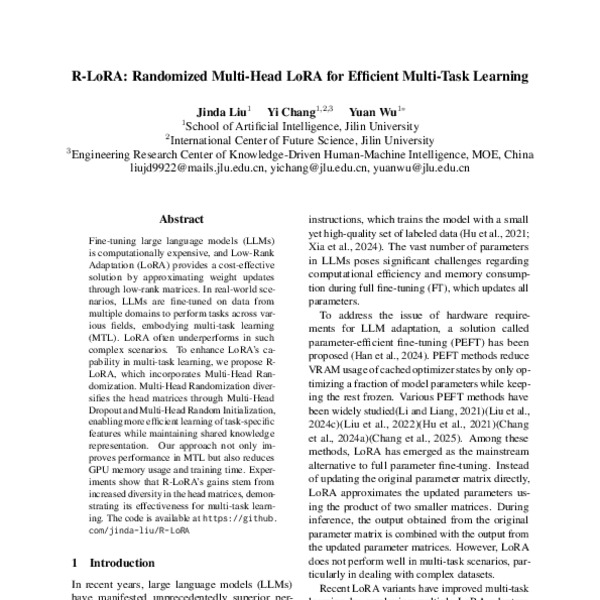 R-LoRA: Randomized Multi-Head LoRA for Efficient Multi-task Learning ...