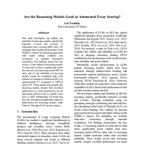 Are the Reasoning Models Good at Automated Essay Scoring? - ACL Anthology