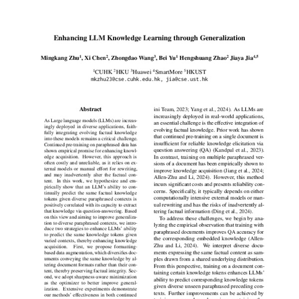 Enhancing LLM Knowledge Learning through Generalization - ACL Anthology
