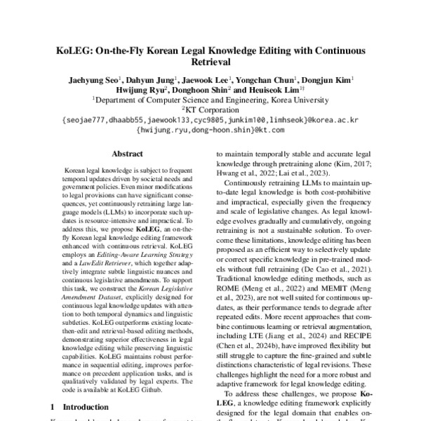 KoLEG: On-the-Fly Korean Legal Knowledge Editing with Continuous ...
