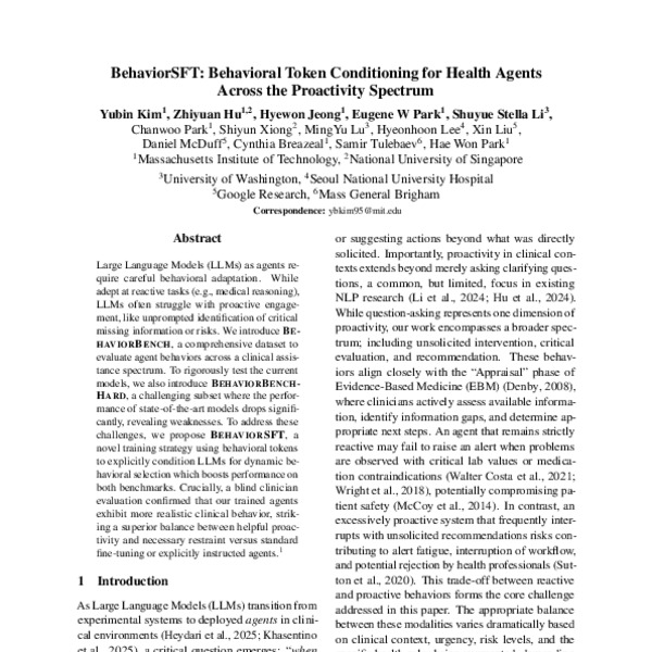 BehaviorSFT: Behavioral Token Conditioning for Health Agents Across the ...