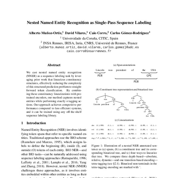Nested Named Entity Recognition as Single-Pass Sequence Labeling - ACL ...