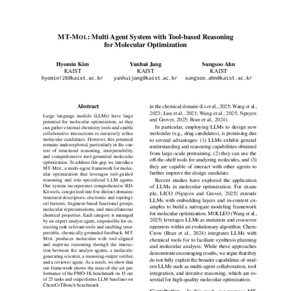 MT-Mol: Multi Agent System with Tool-based Reasoning for Molecular ...