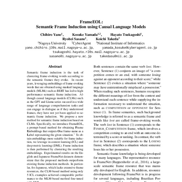 FrameEOL: Semantic Frame Induction using Causal Language Models - ACL ...