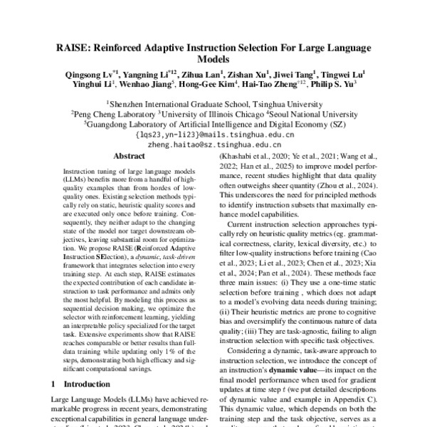 RAISE: Reinforced Adaptive Instruction Selection For Large Language ...