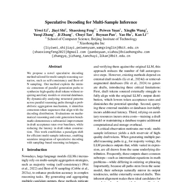 Speculative Decoding for Multi-Sample Inference - ACL Anthology