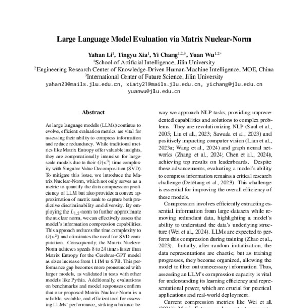 Large Language Model Evaluation via Matrix Nuclear-Norm - ACL Anthology