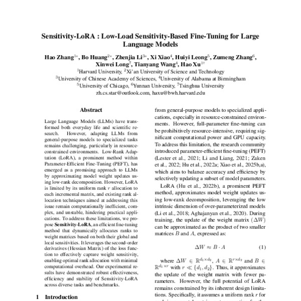 Sensitivity-LoRA : Low-Load Sensitivity-Based Fine-Tuning for Large ...