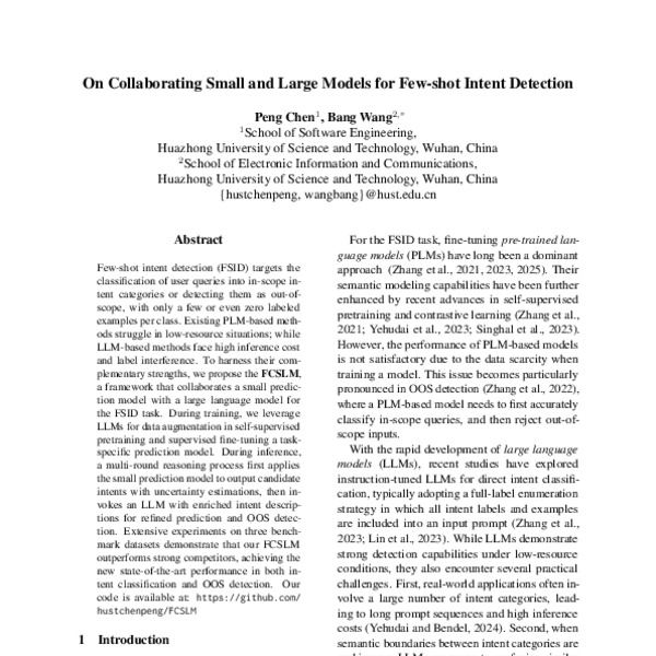 On Collaborating Small and Large Models For Few-shot Intent Detection ...