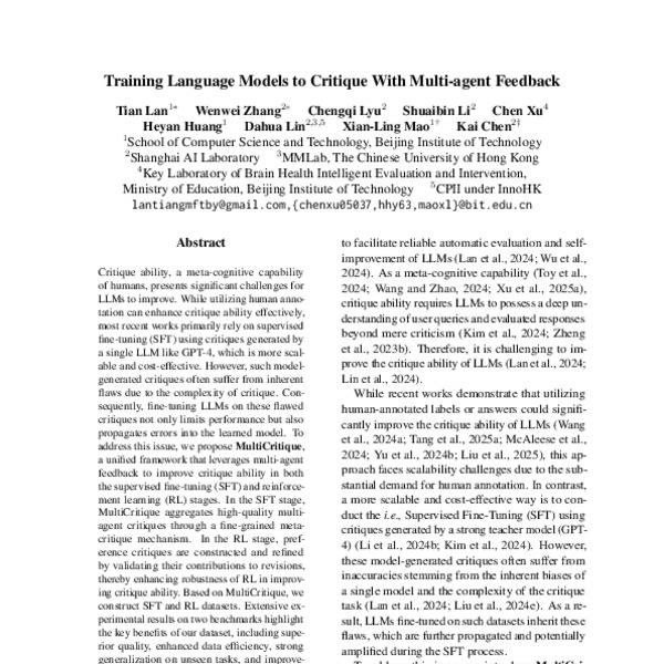 Training Language Models to Critique With Multi-agent Feedback - ACL ...
