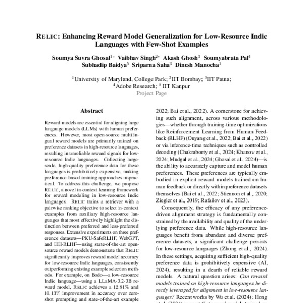 RELIC: Enhancing Reward Model Generalization for Low-Resource Indic ...