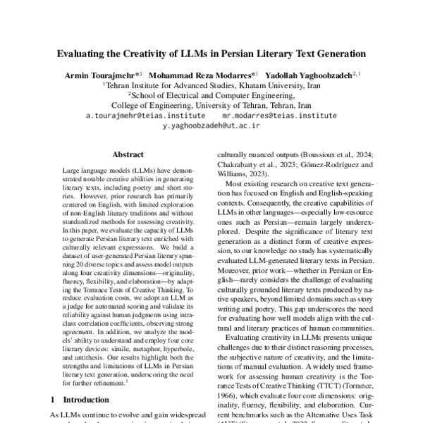 Evaluating the Creativity of LLMs in Persian Literary Text Generation ...