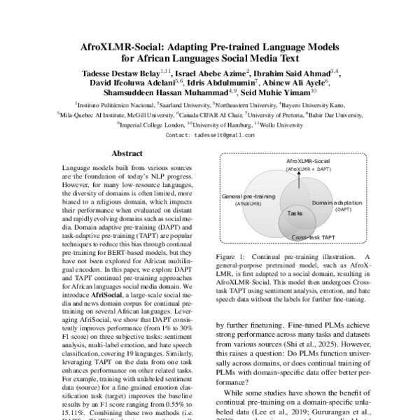 AfroXLMR-Social: Adapting Pre-trained Language Models for African ...