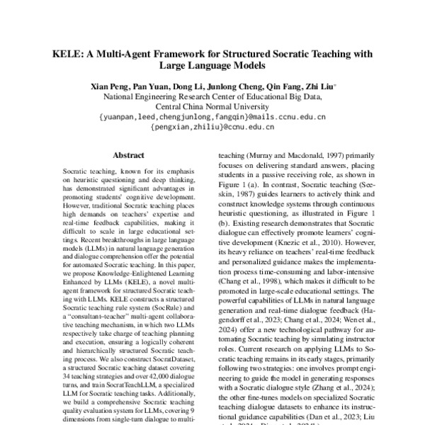 KELE: A Multi-Agent Framework for Structured Socratic Teaching with ...