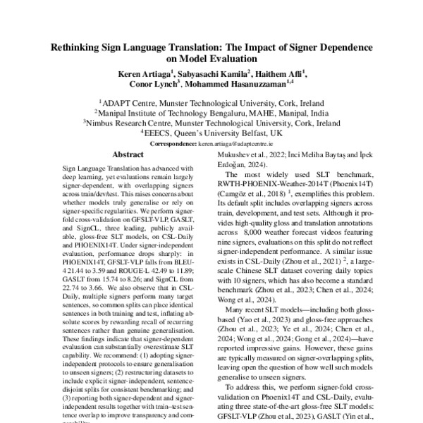 Rethinking Sign Language Translation: The Impact of Signer Dependence ...
