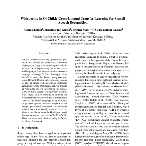 Whispering in Ol Chiki: Cross-Lingual Transfer Learning for Santali ...