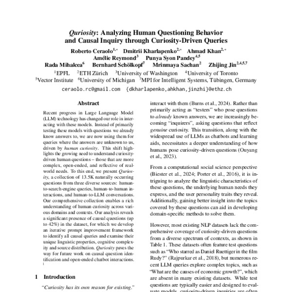 Quriosity: Analyzing Human Questioning Behavior and Causal Inquiry ...