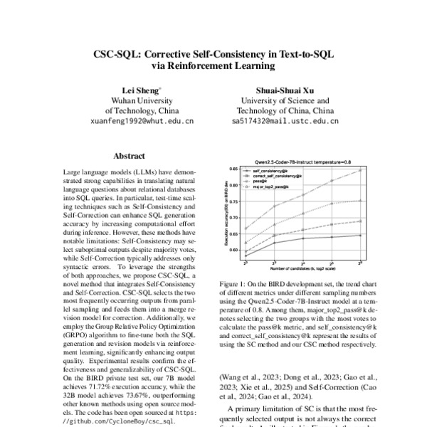 CSC-SQL: Corrective Self-Consistency in Text-to-SQL via Reinforcement ...
