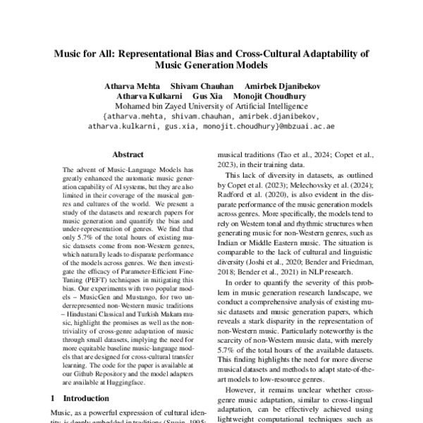 Music for All: Representational Bias and Cross-Cultural Adaptability of ...