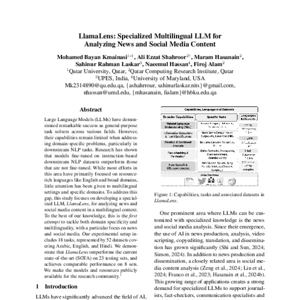 LlamaLens: Specialized Multilingual LLM for Analyzing News and Social ...