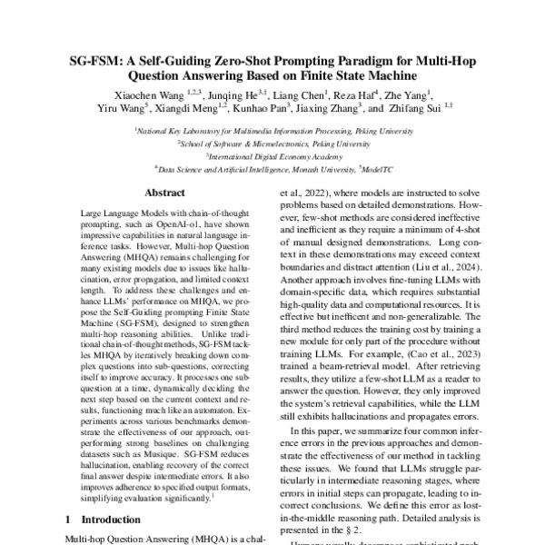 SG-FSM: A Self-Guiding Zero-Shot Prompting Paradigm for Multi-Hop ...