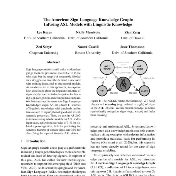 The American Sign Language Knowledge Graph: Infusing ASL Models with ...