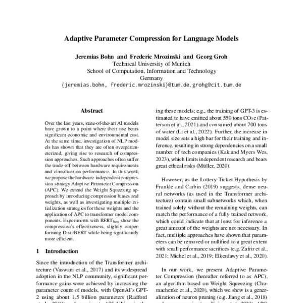 Adaptive Parameter Compression for Language Models - ACL Anthology