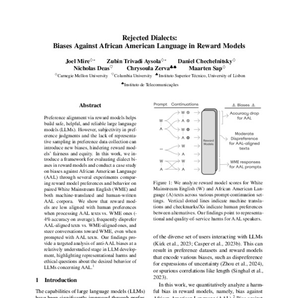 Rejected Dialects: Biases Against African American Language in Reward ...