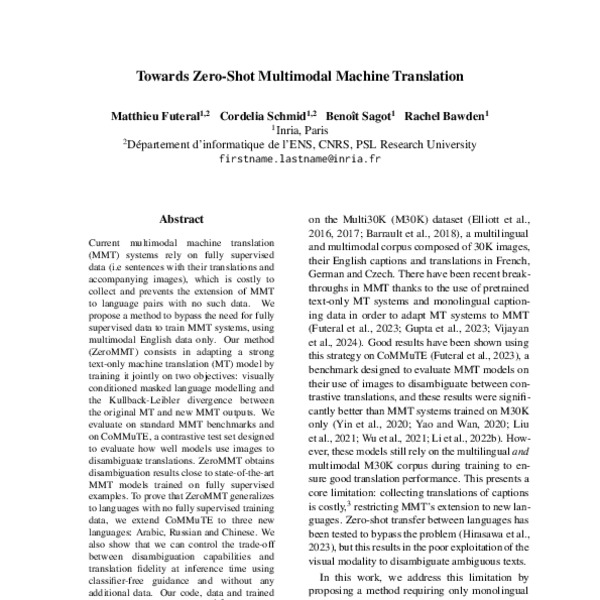 Towards Zero-Shot Multimodal Machine Translation - ACL Anthology