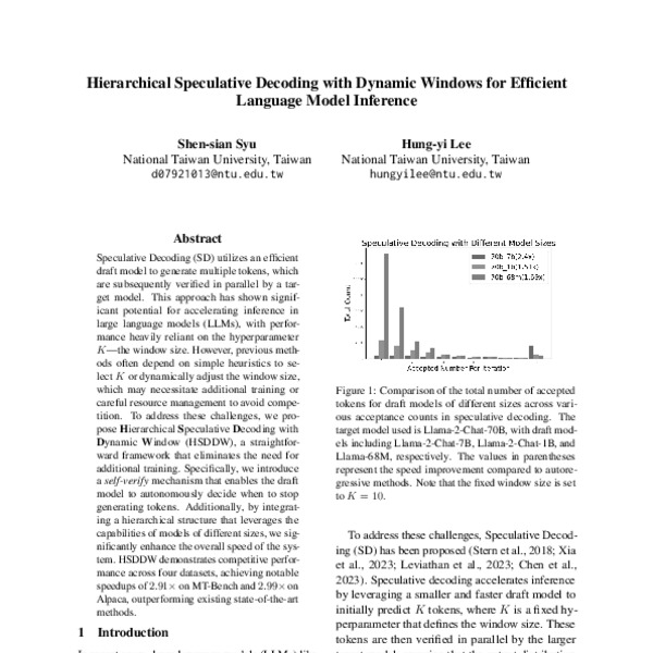 Hierarchical Speculative Decoding with Dynamic Window - ACL Anthology