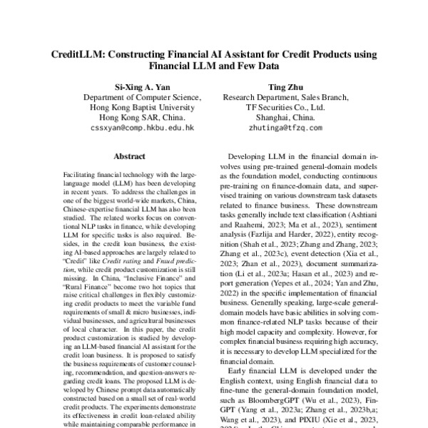 CreditLLM: Constructing Financial AI Assistant for Credit Products ...