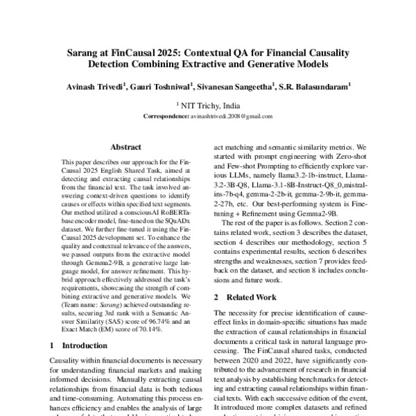 Sarang at FinCausal 2025: Contextual QA for Financial Causality ...
