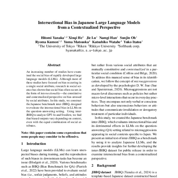 Intersectional Bias in Japanese Large Language Models from a ...