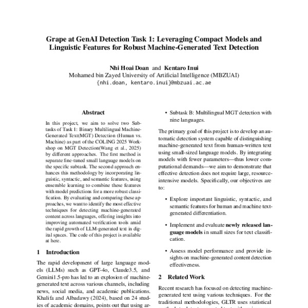 Grape at GenAI Detection Task 1: Leveraging Compact Models and ...