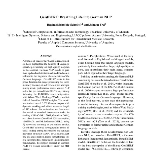 GeistBERT: Breathing Life into German NLP - ACL Anthology