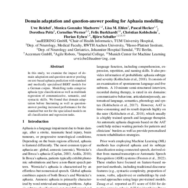 Domain adaptation and question-answer pooling for Aphasia modelling ...