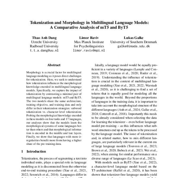 Tokenization and Morphology in Multilingual Language Models: A ...