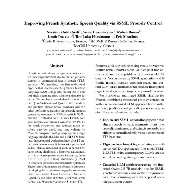 Improving French Synthetic Speech Quality via SSML Prosody Control ...