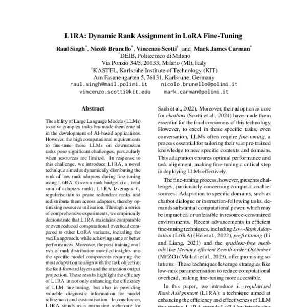 L1RA: Dynamic Rank Assignment in LoRA Fine-Tuning - ACL Anthology