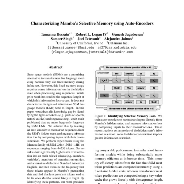 Characterizing Mamba’s Selective Memory using Auto-Encoders - ACL Anthology