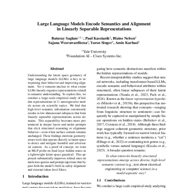 Large Language Models Encode Semantics and Alignment in Linearly ...