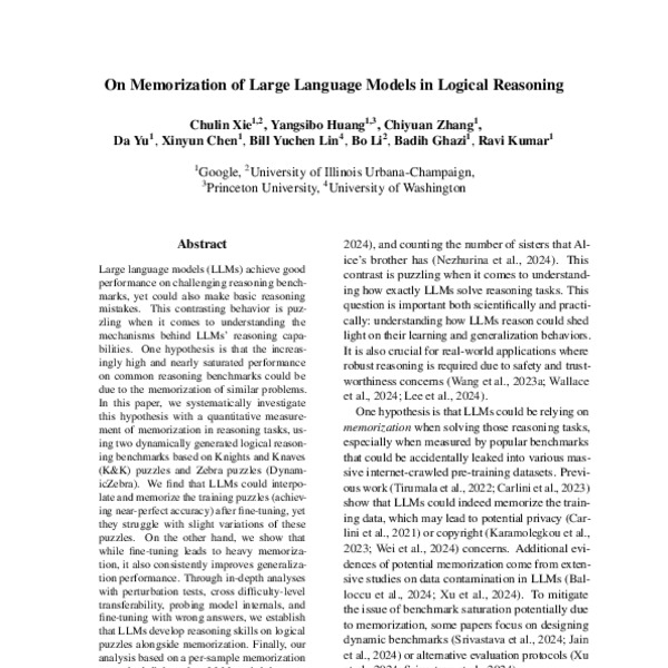 On Memorization of Large Language Models in Logical Reasoning - ACL ...