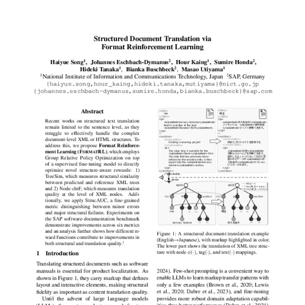 Structured Document Translation via Format Reinforcement Learning - ACL ...