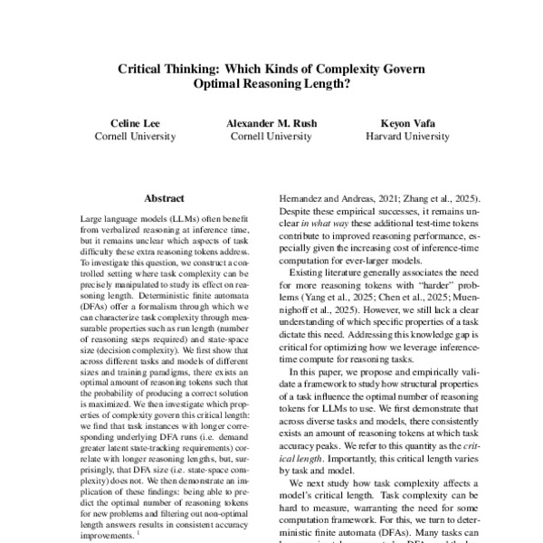 Critical Thinking: Which Kinds of Complexity Govern Optimal Reasoning ...