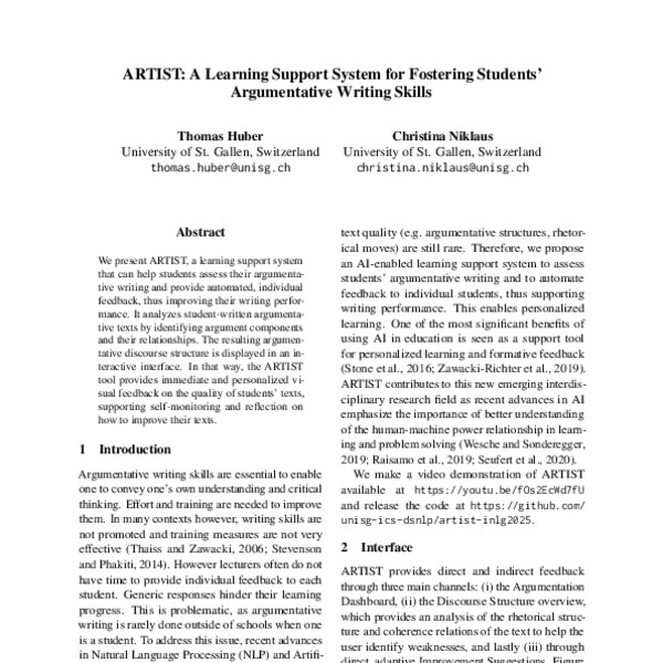 ARTIST: A Learning Support System for Fostering Students’ Argumentative ...