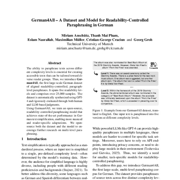 German4All – A Dataset and Model for Readability-Controlled ...