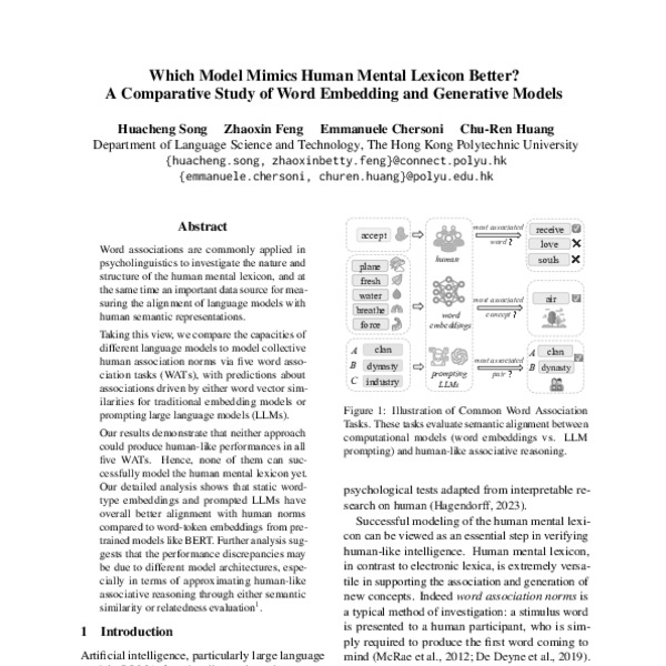 Which Model Mimics Human Mental Lexicon Better? A Comparative Study of ...